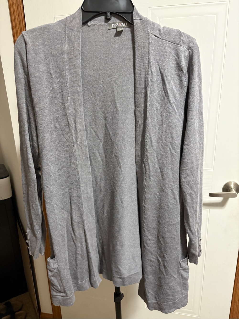 Roz & Ali Open-Front Lightweight Cardigan - Light Gray